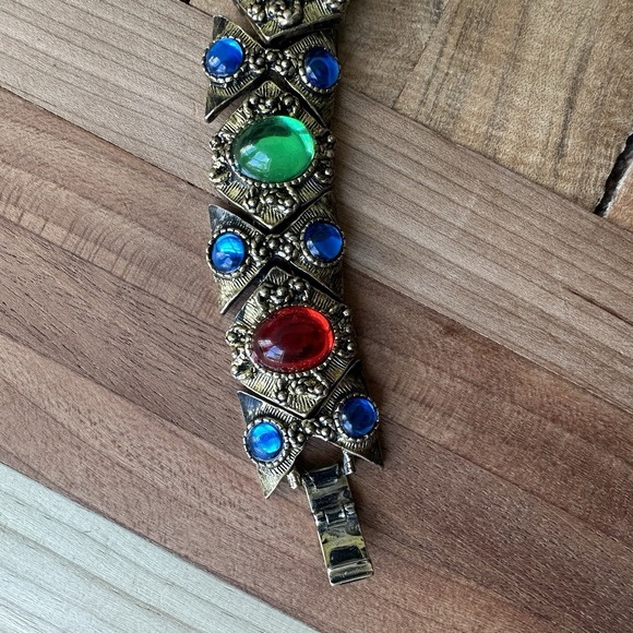 VTG Byzantine Etruscan Mogul Cabs Bracelet 7 Inch w Earrings Multicolor Ornate - Picture 5 of 13
